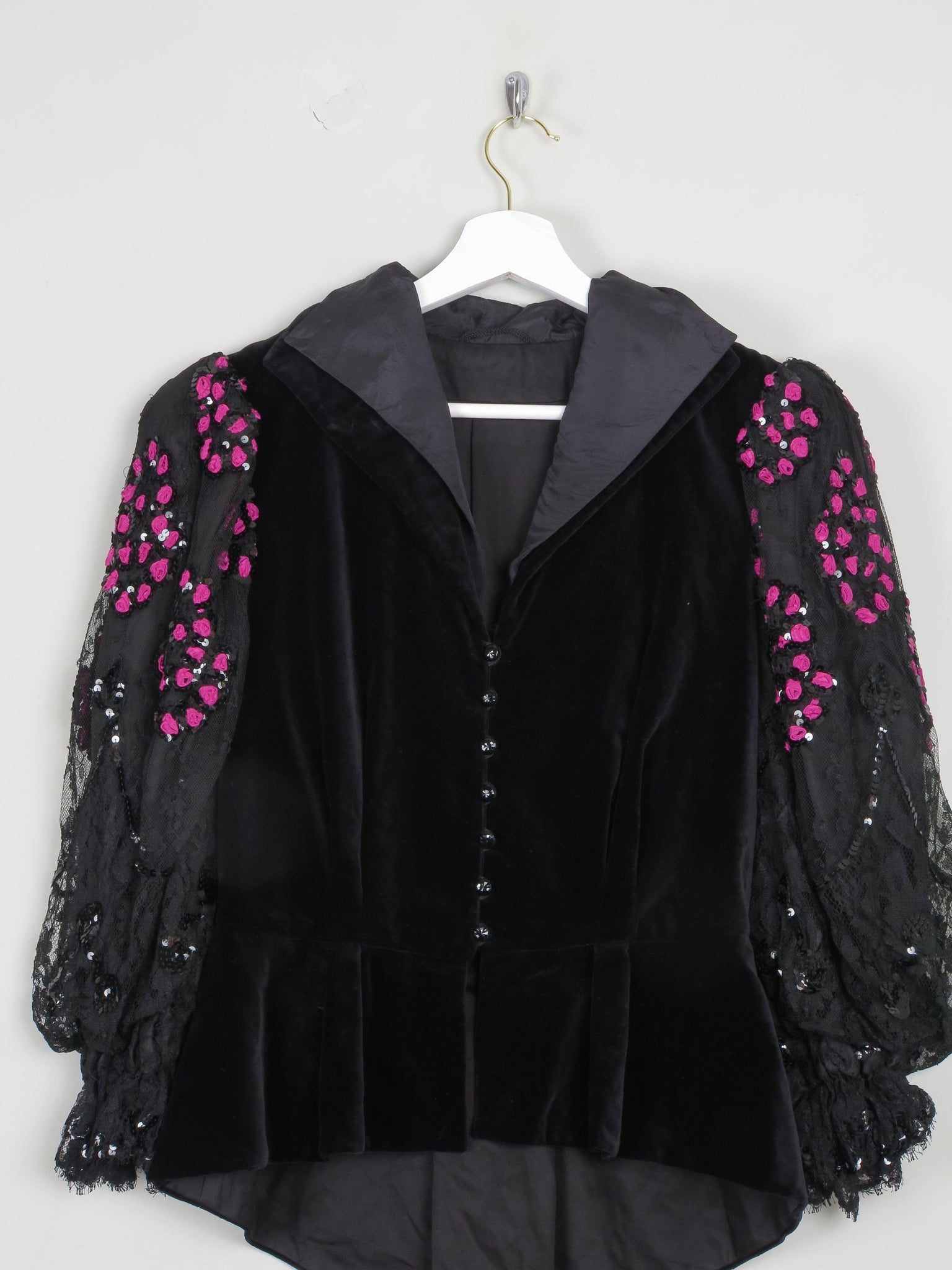 Women's Velvet & Lace Victorian Style Peplum 80s Jacket  10 - The Harlequin