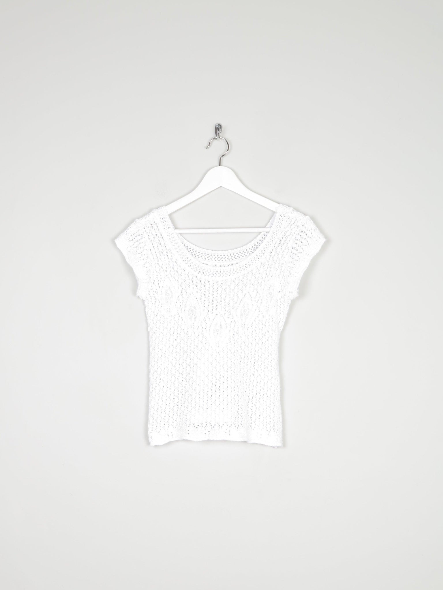 Women’s White Crochet 1970s Fitted Top S - The Harlequin