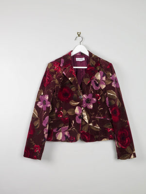 Women’s Vintage Wine Floral Print Patterned Velvet Jacket 12 - The Harlequin