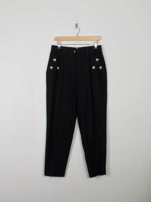 Women's Vintage Wool Trousers Black With Embroidery  32"W - The Harlequin