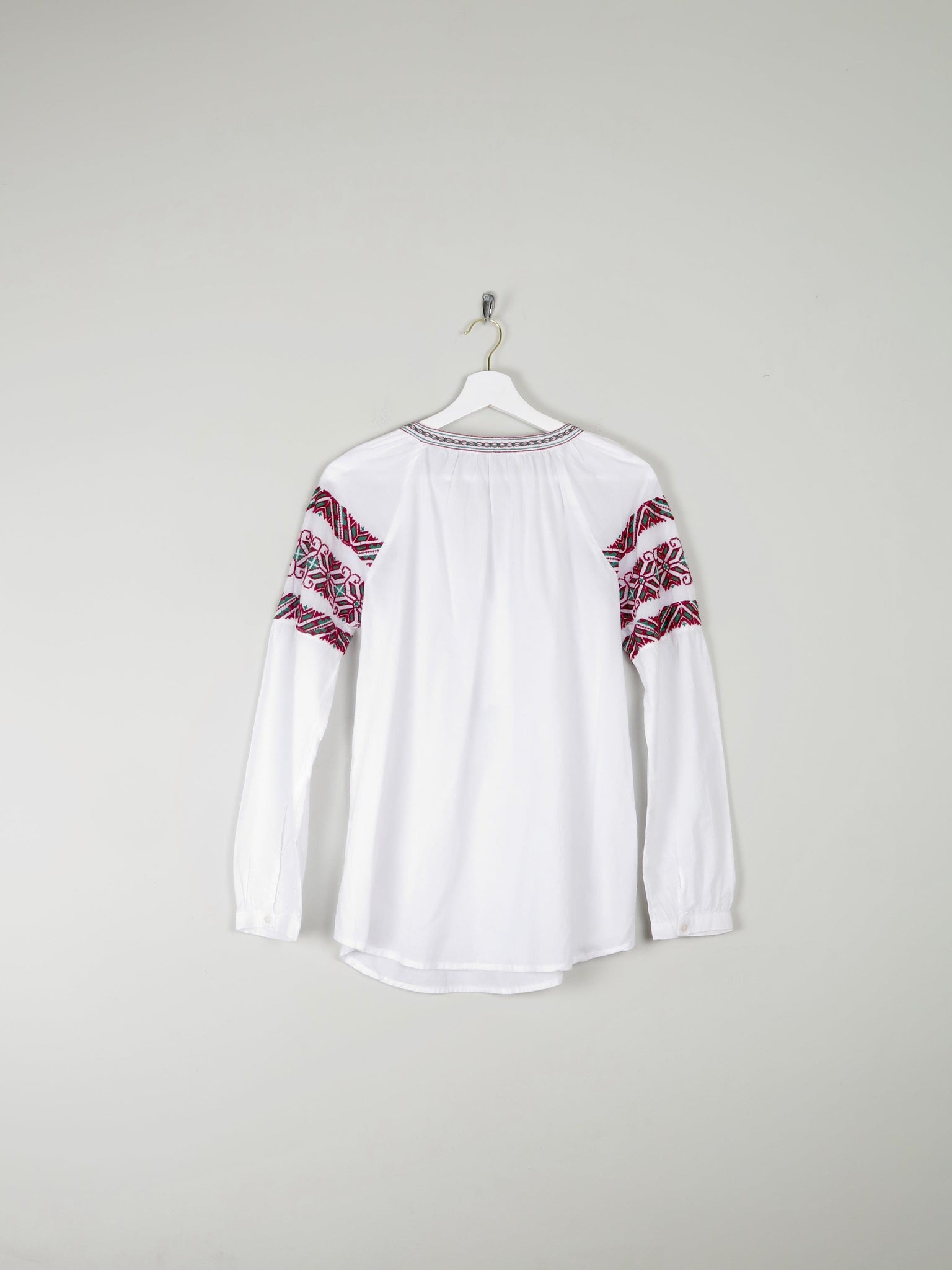 Women's White Peasant Blouse With Embroidery & Tassels S/M - The Harlequin