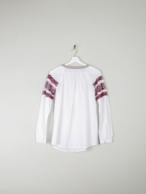 Women's White Peasant Blouse With Embroidery & Tassels S/M - The Harlequin