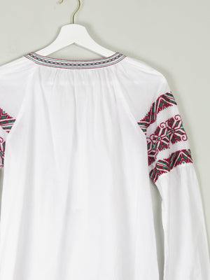 Women's White Peasant Blouse With Embroidery & Tassels S/M - The Harlequin