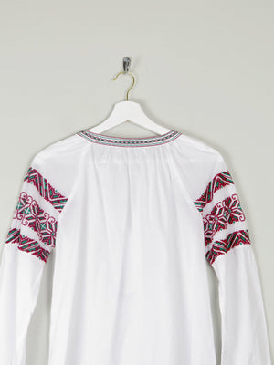 Women's White Peasant Blouse With Embroidery & Tassels S/M - The Harlequin